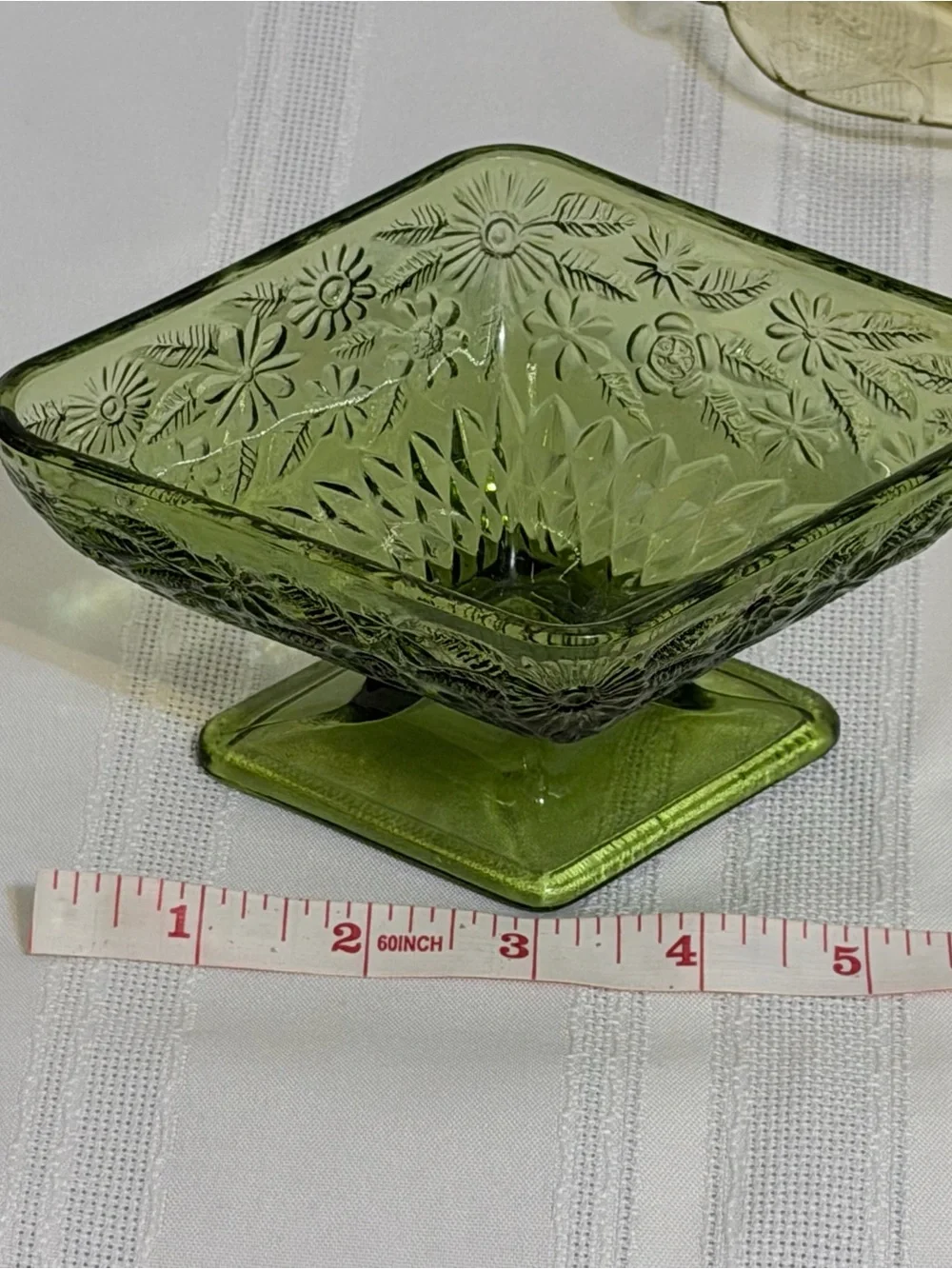 3 Pc Vintage Depression Glass Green Yellow Candy Dish Bowl